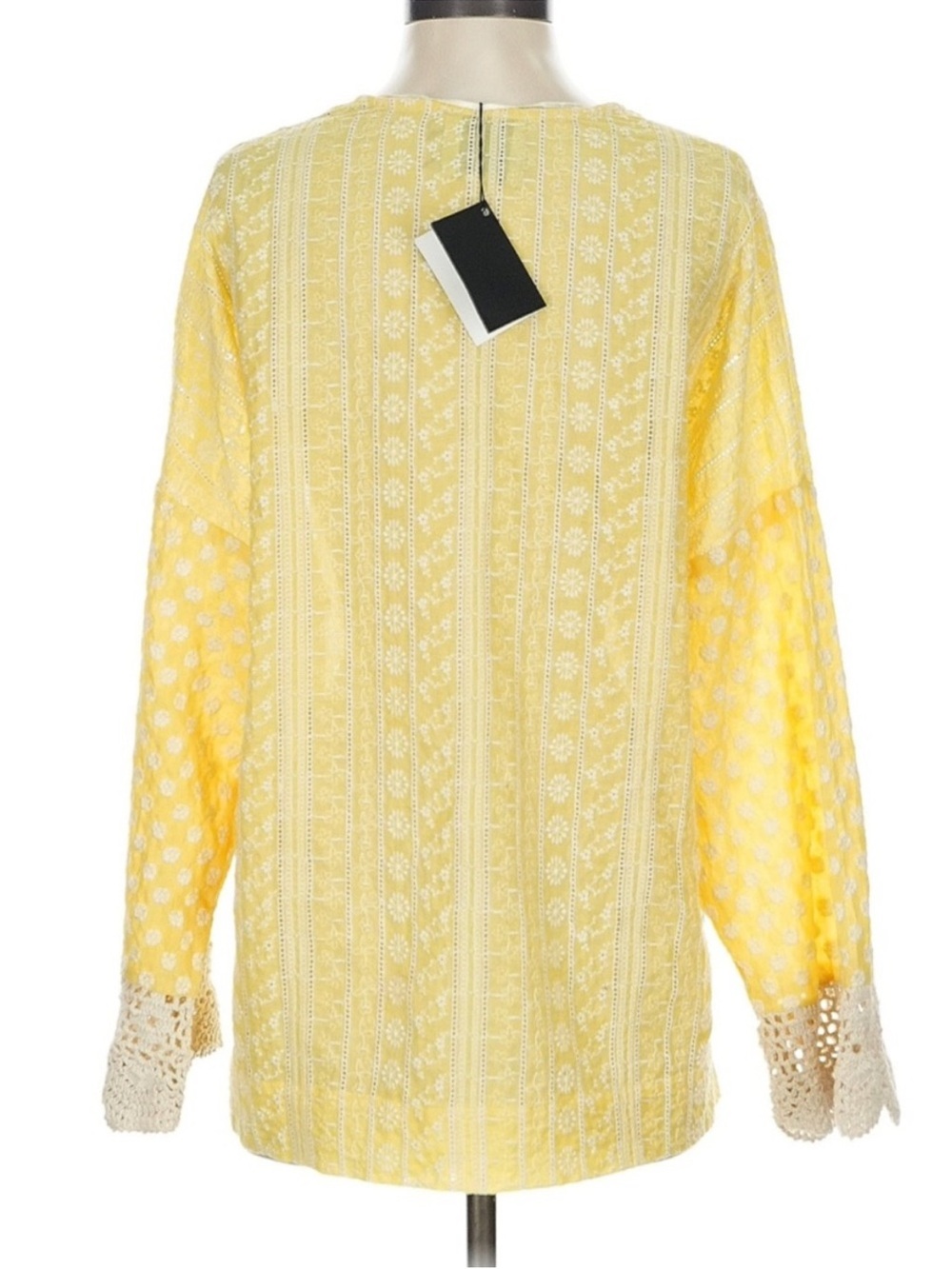 Area Stars Luna Yellow Eyelet Boho Blouse Lace Sleeve V Neck Oversized Top XS - Picture 3 of 7